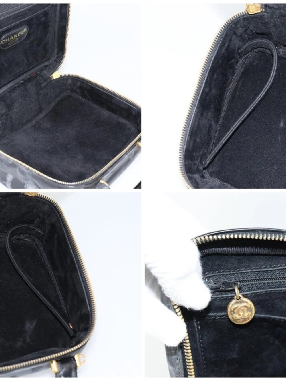 CHANEL COCO Mark Vanity Hand Bag Patent leather Black Gold CC Auth 181661 - Picture 15 of 16